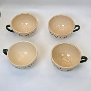 Vintage Metlox Poppytrail 4 Coffee Tea Cups California Pottery Set Green Handles